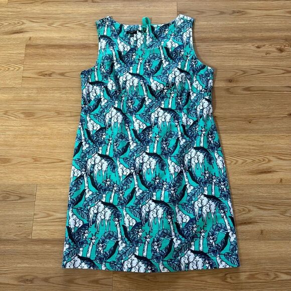 Talbots Dress Womens 14 Petite Green Giraffe Sheath Sleeveless Classic Casual - Picture 1 of 6